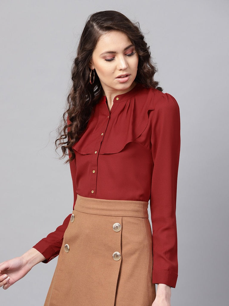 Women's Layered Front Maroon Shirt