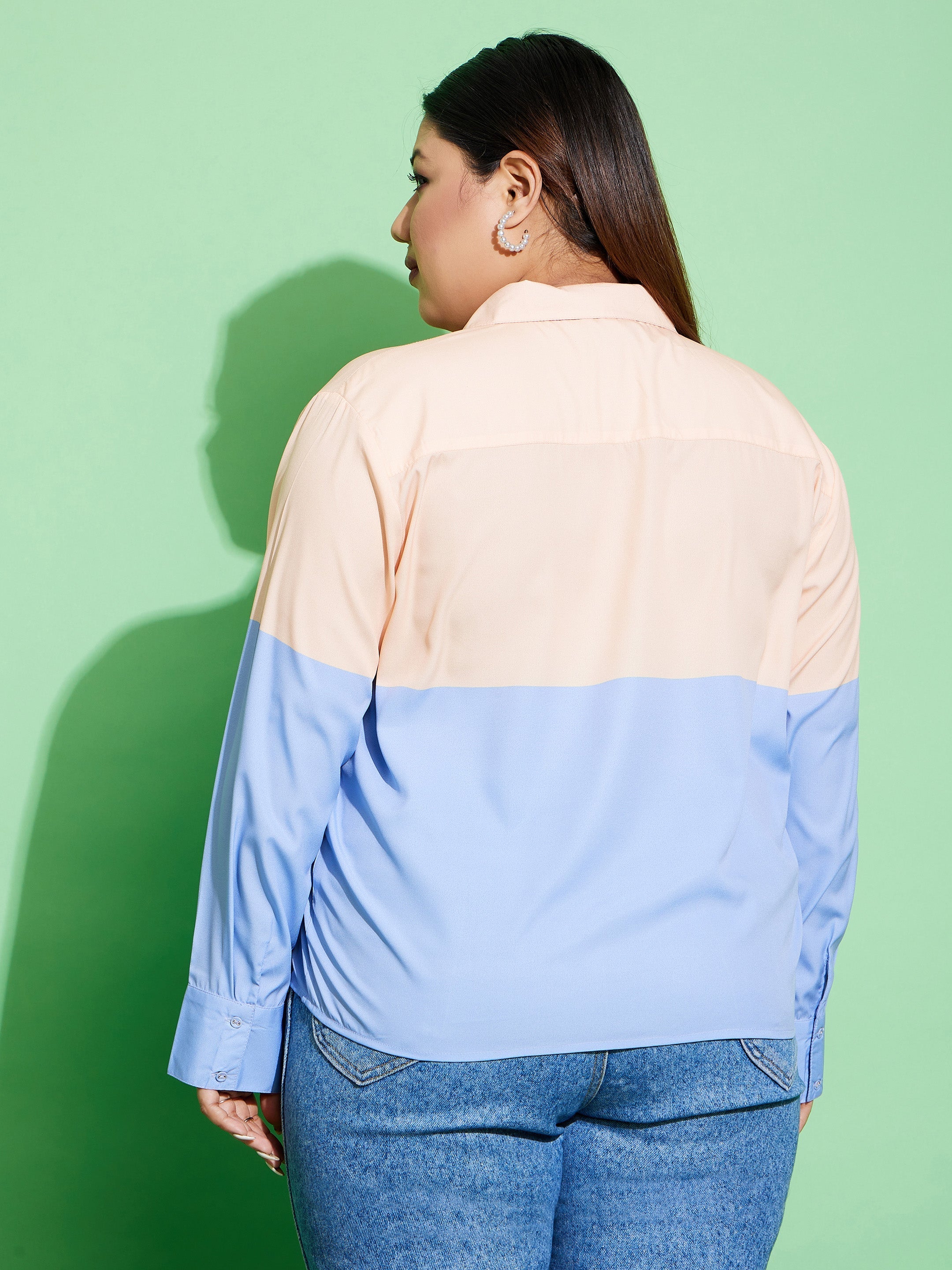 Women's Peach & Blue ColourBlock Shirt - SASSAFRAS
