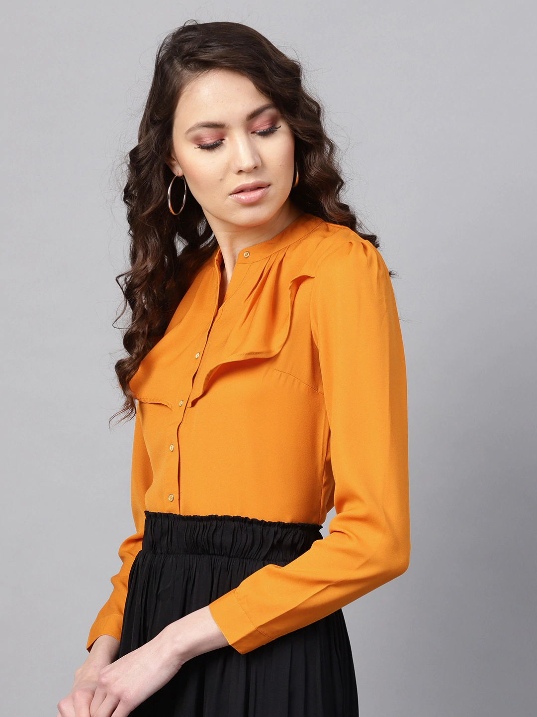 Women's Layered Front Mustard Shirt - SASSAFRAS