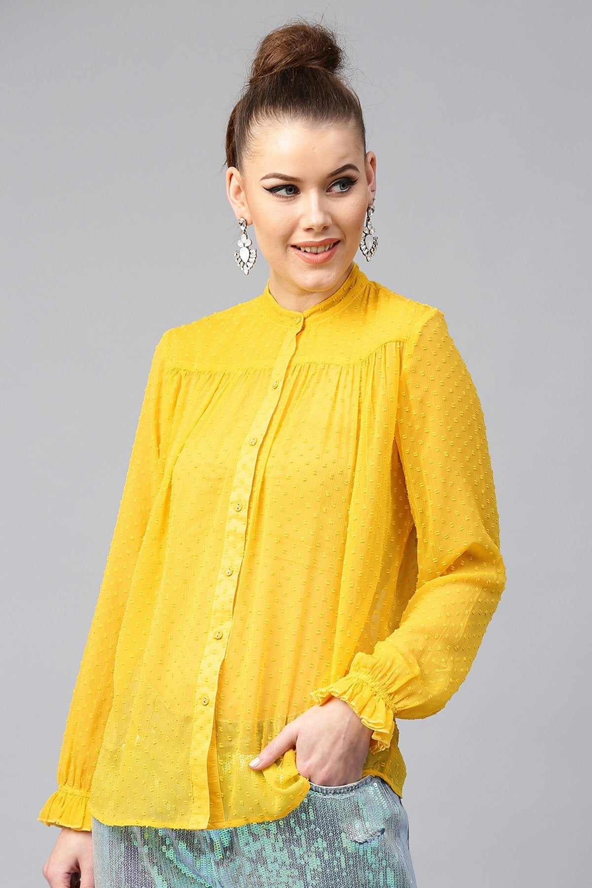 Women's Yellow Sheer Dobby Shirt - SASSAFRAS