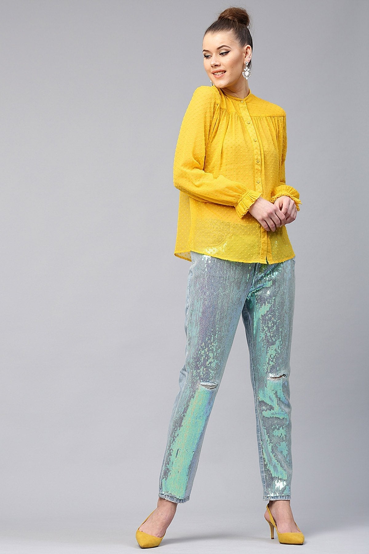 Women's Yellow Sheer Dobby Shirt - SASSAFRAS