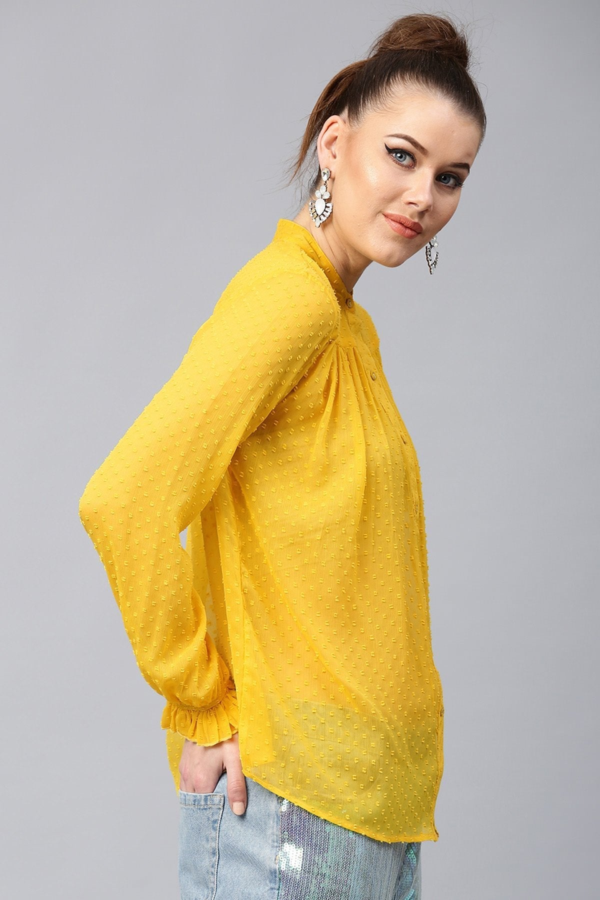 Women's Yellow Sheer Dobby Shirt - SASSAFRAS