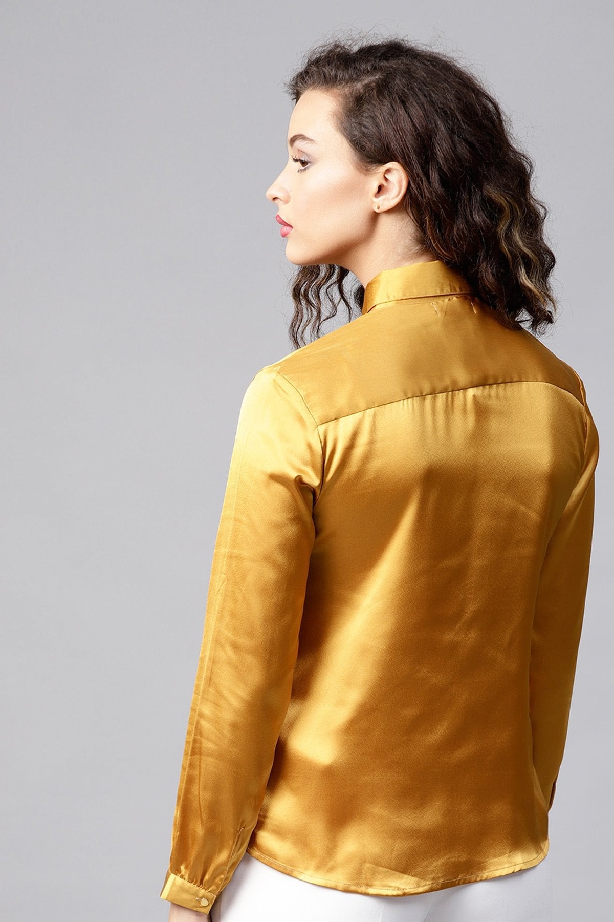 Women's Mustard Satin Shirt - SASSAFRAS