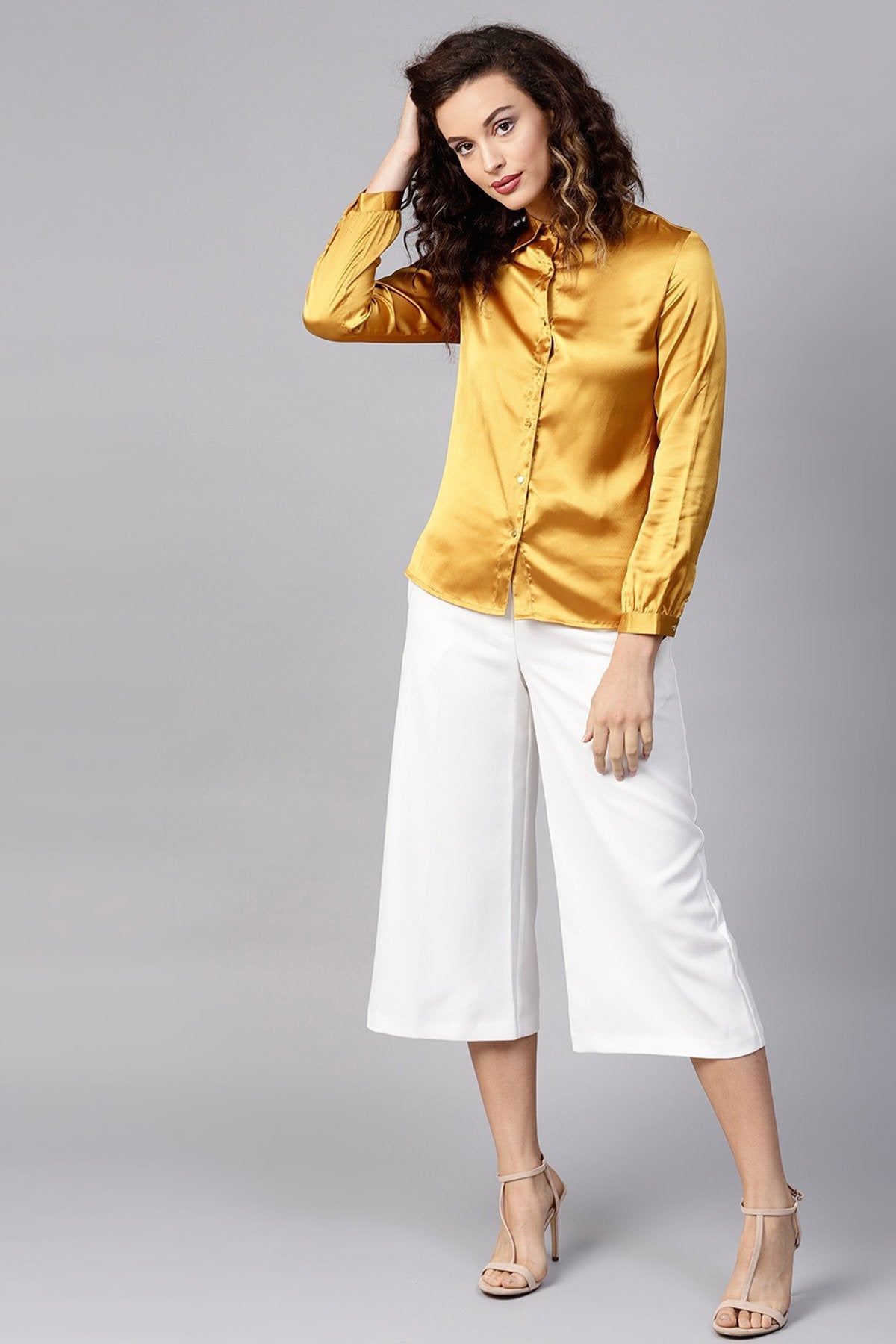 Women's Mustard Satin Shirt - SASSAFRAS