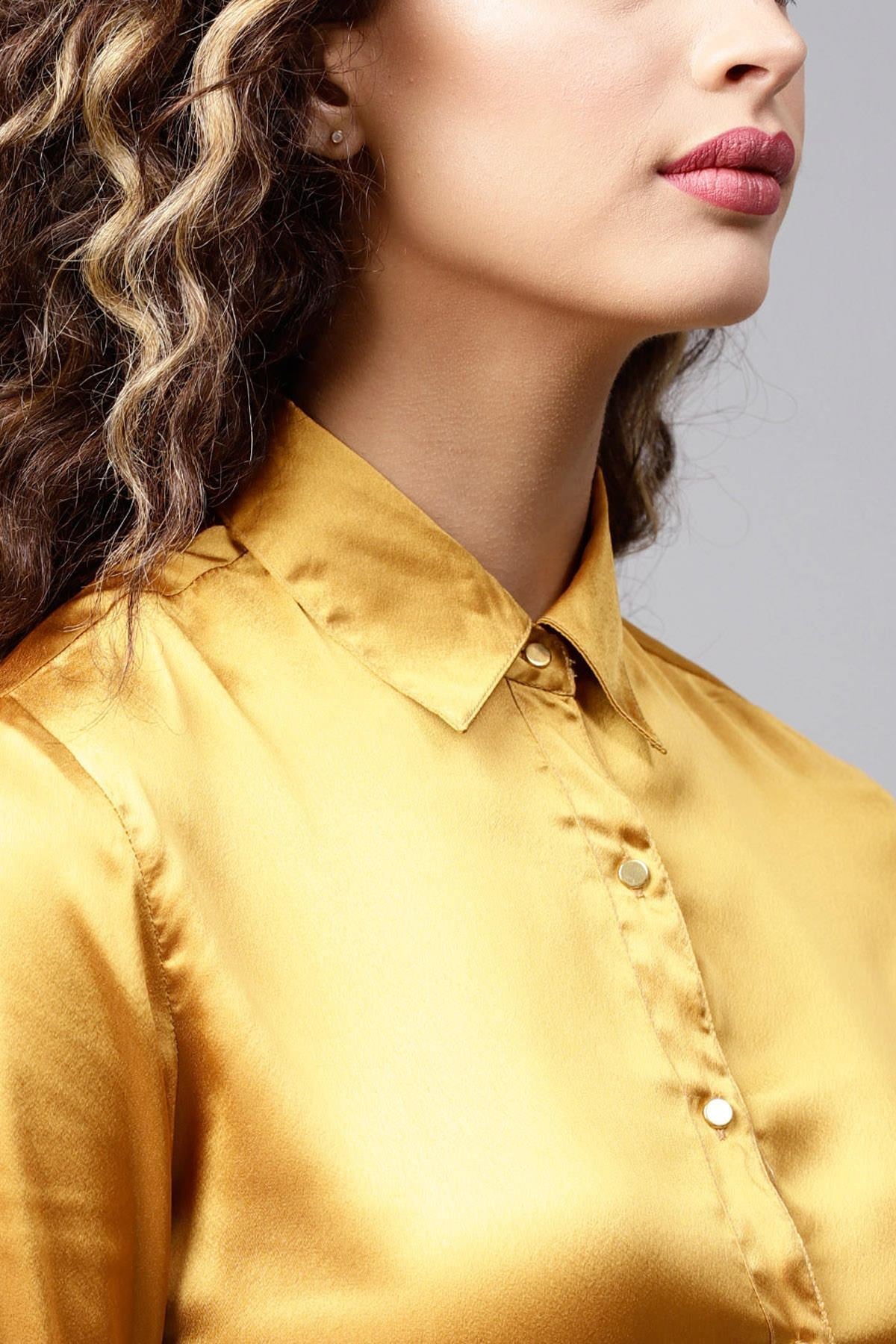 Women's Mustard Satin Shirt - SASSAFRAS