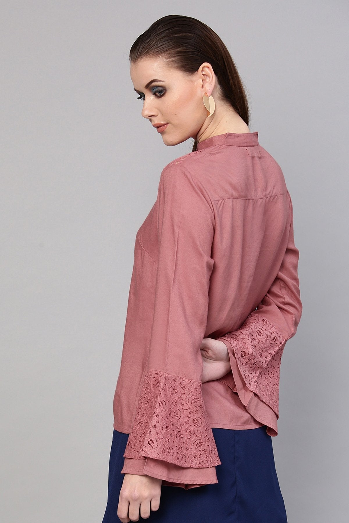 Women's Onion Pink Lace Yoke Shirt - SASSAFRAS