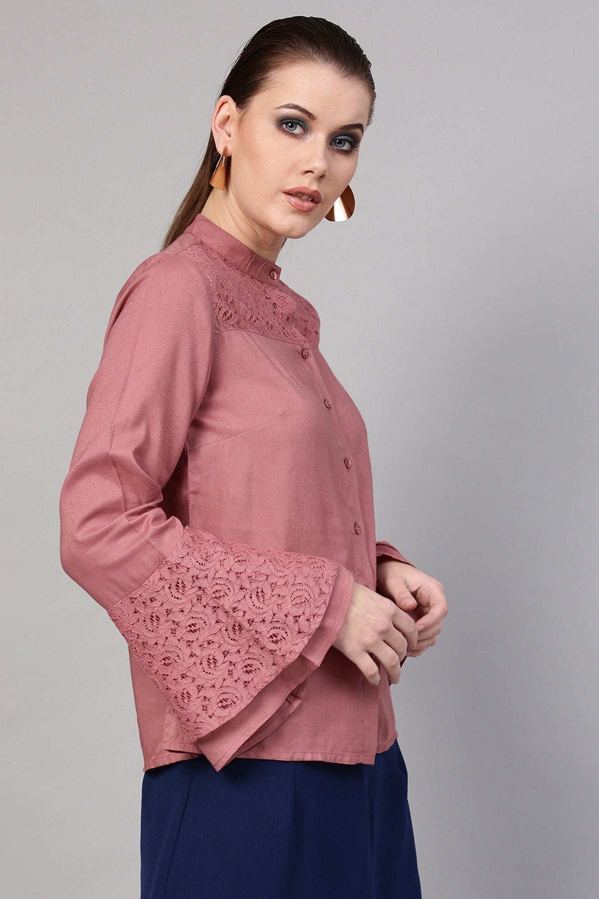 Women's Onion Pink Lace Yoke Shirt - SASSAFRAS