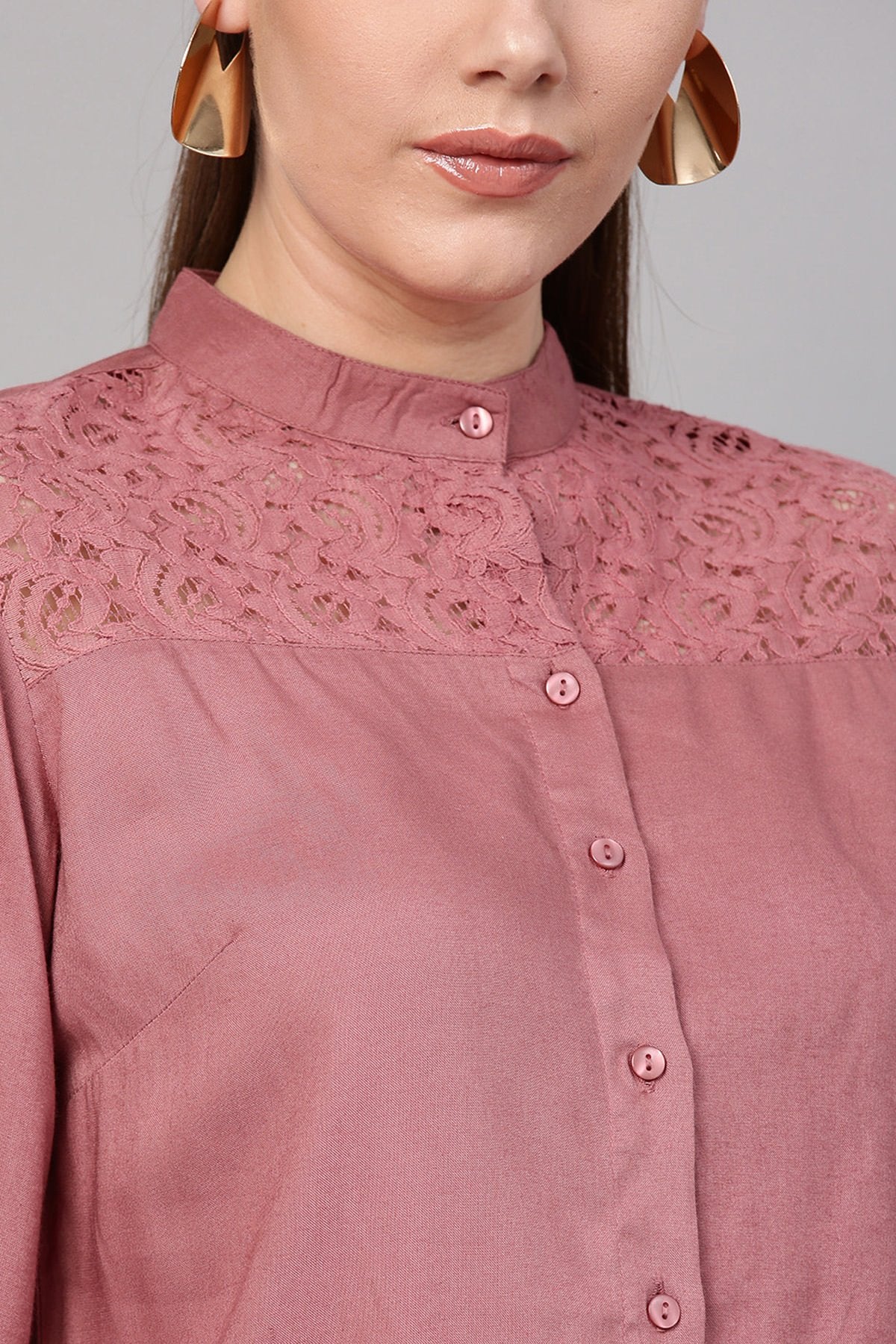 Women's Onion Pink Lace Yoke Shirt - SASSAFRAS