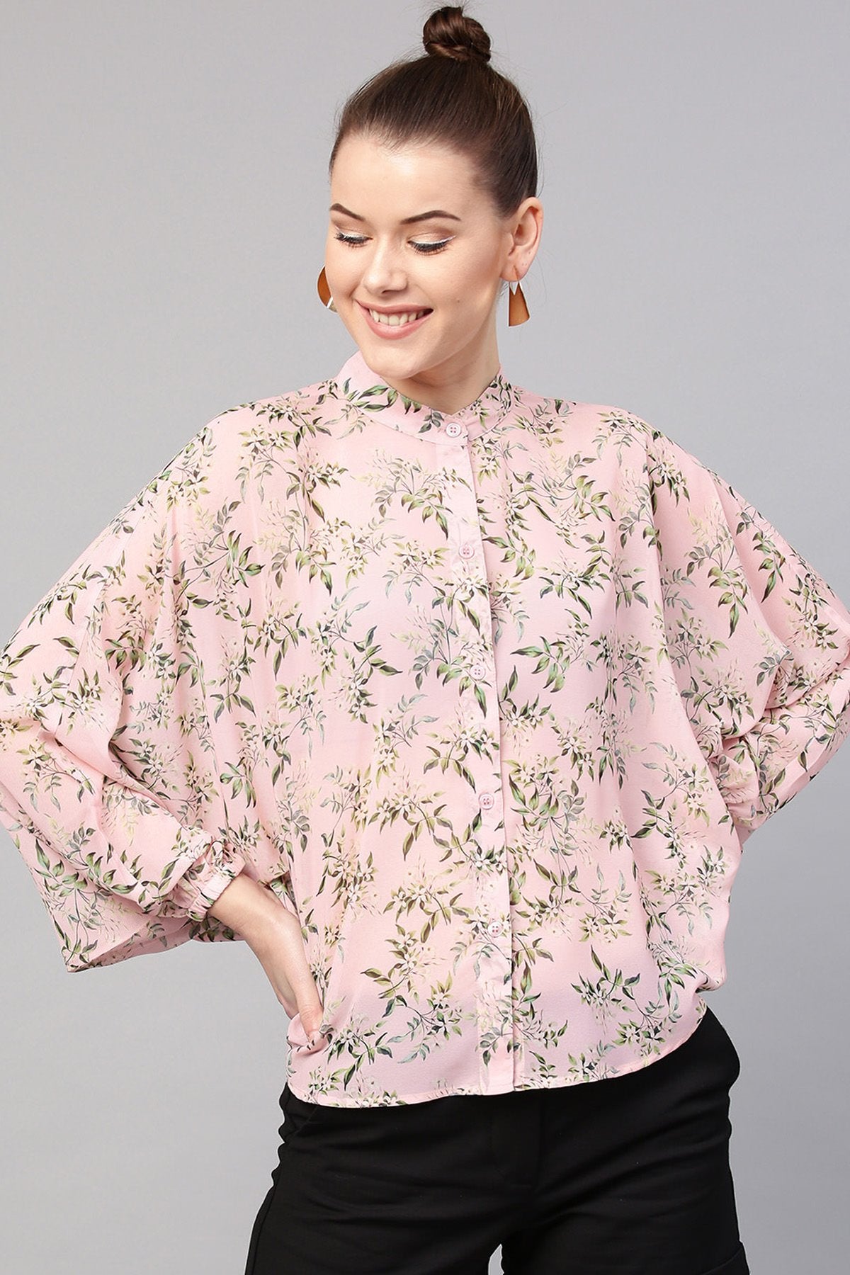 Women's Pink Floral Kimono Shirt - SASSAFRAS