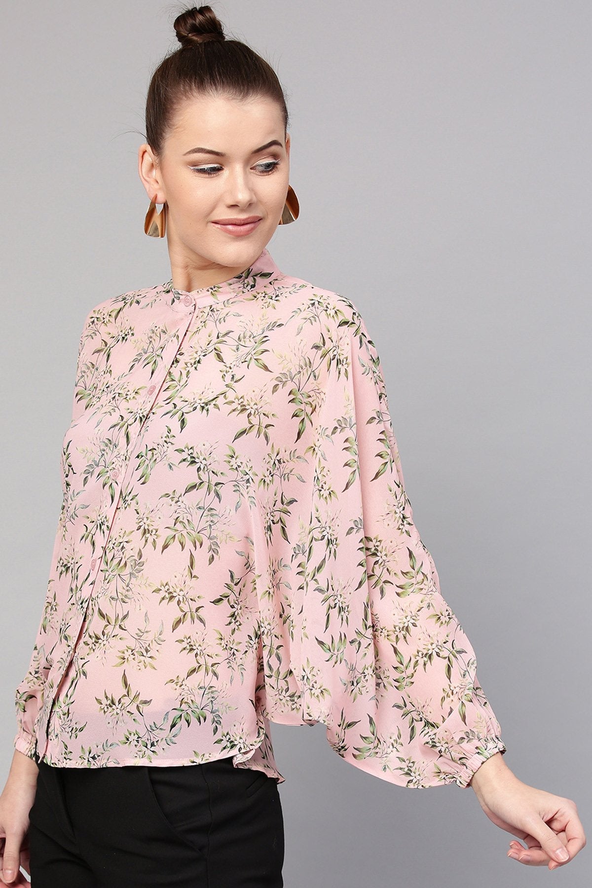 Women's Pink Floral Kimono Shirt - SASSAFRAS