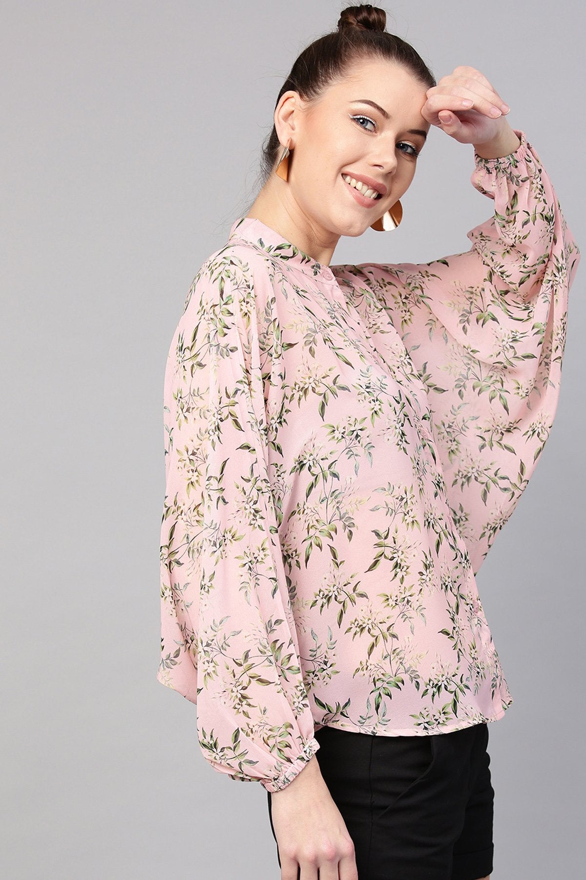 Women's Pink Floral Kimono Shirt - SASSAFRAS