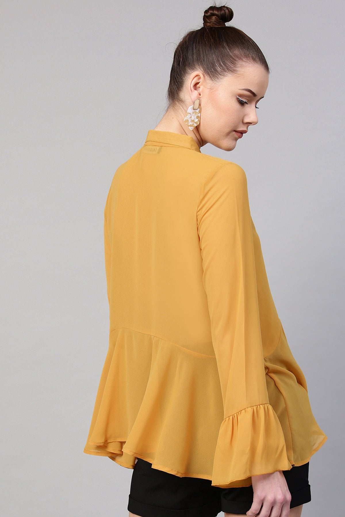 Women's Mustard Ruffled Hemline Shirt - SASSAFRAS