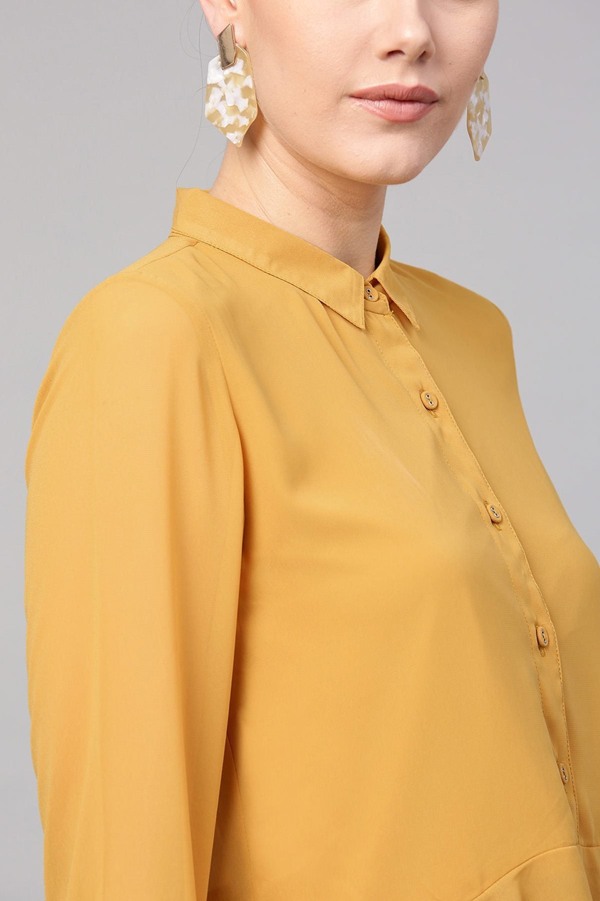 Women's Mustard Ruffled Hemline Shirt - SASSAFRAS