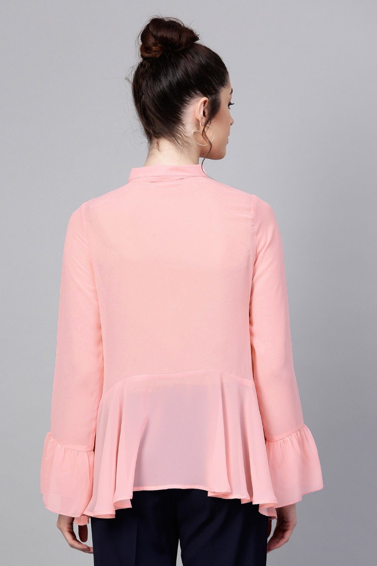 Women's Pink Ruffled Hemline Shirt - SASSAFRAS