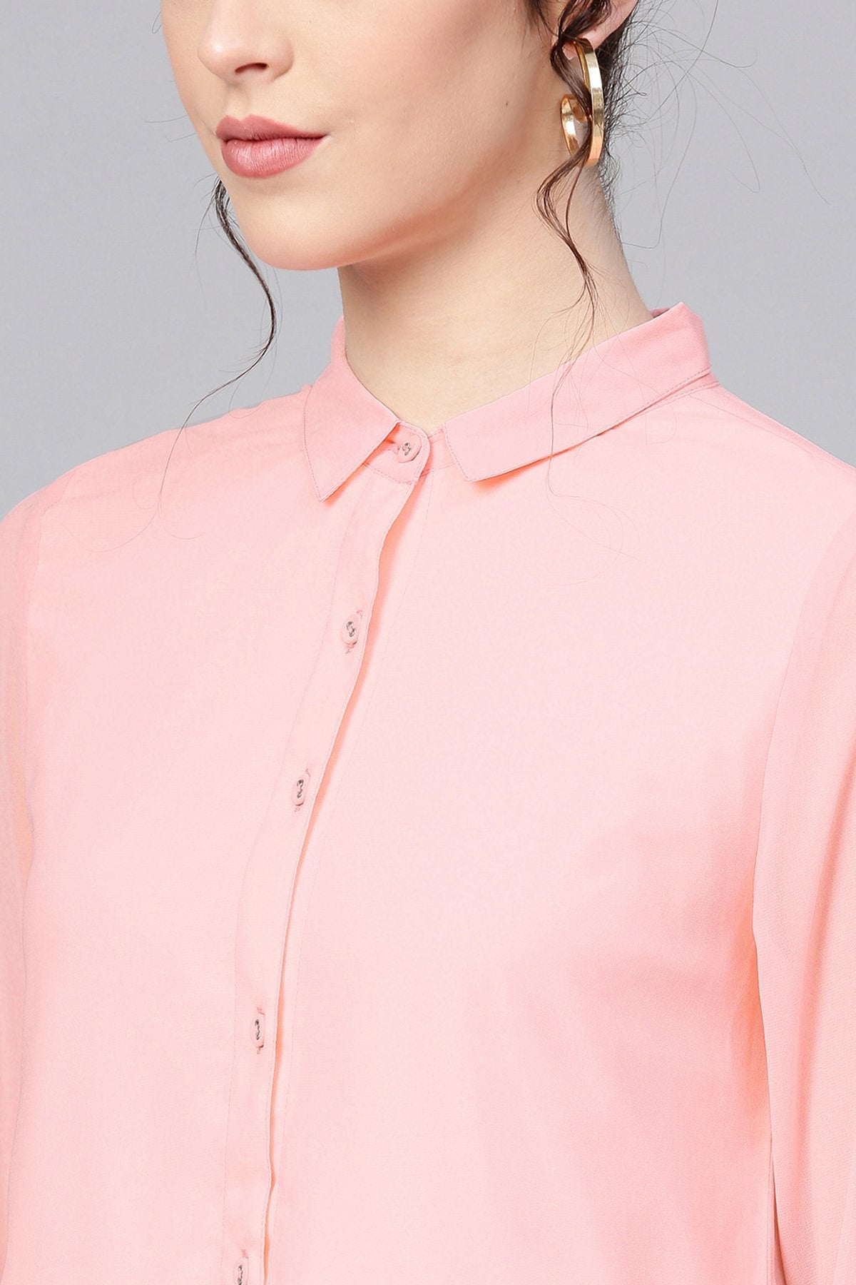 Women's Pink Ruffled Hemline Shirt - SASSAFRAS