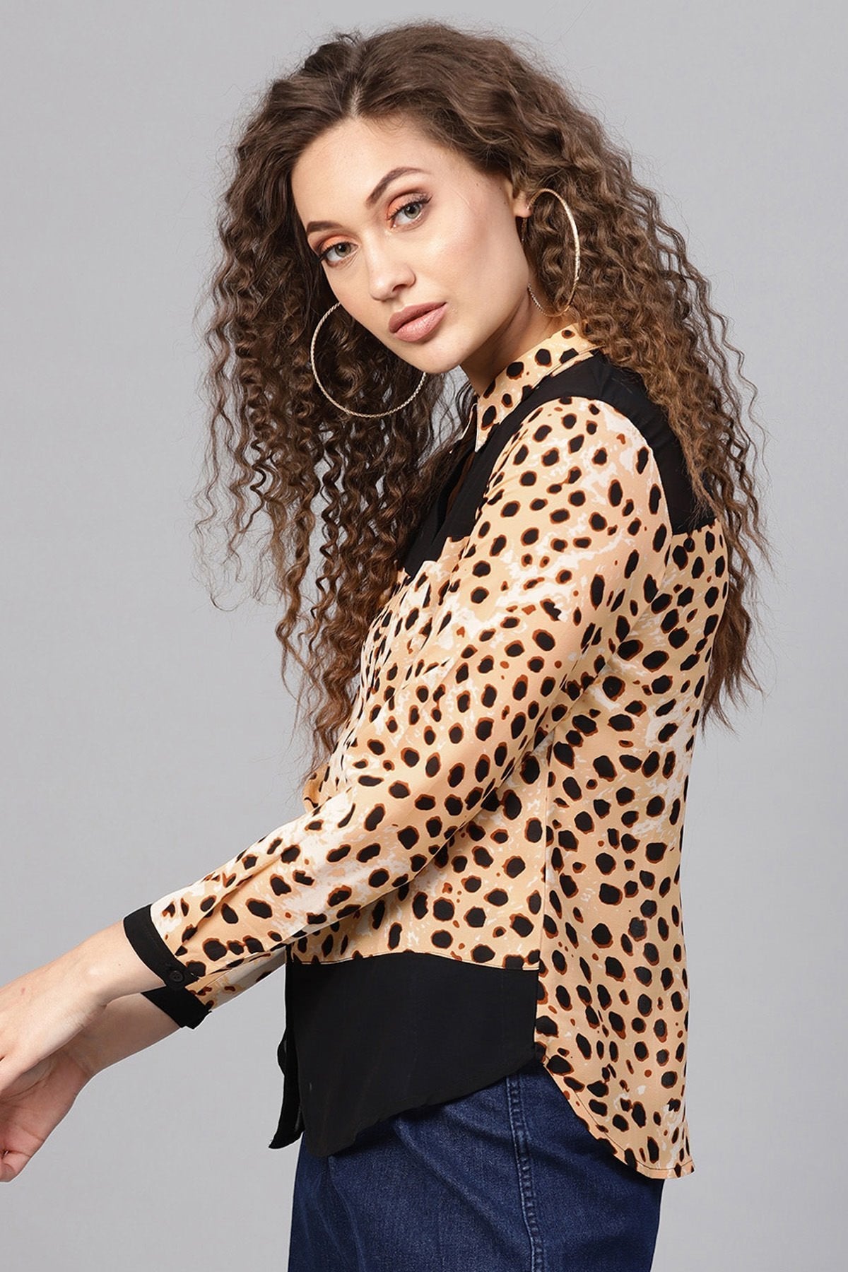 Women's Beige Leopard Wrap Back Shirt - SASSAFRAS