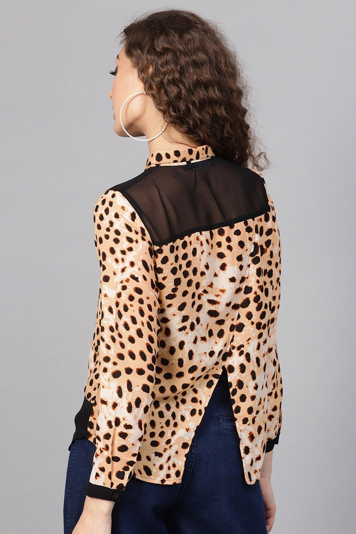 Women's Beige Leopard Wrap Back Shirt - SASSAFRAS