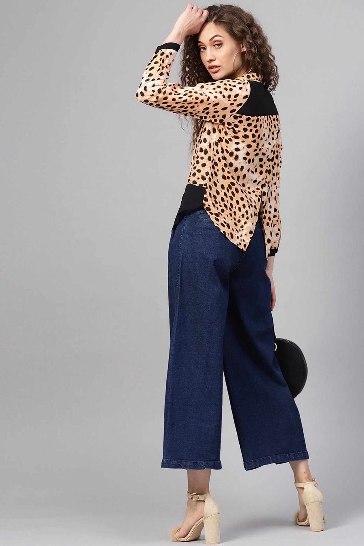 Women's Beige Leopard Wrap Back Shirt - SASSAFRAS