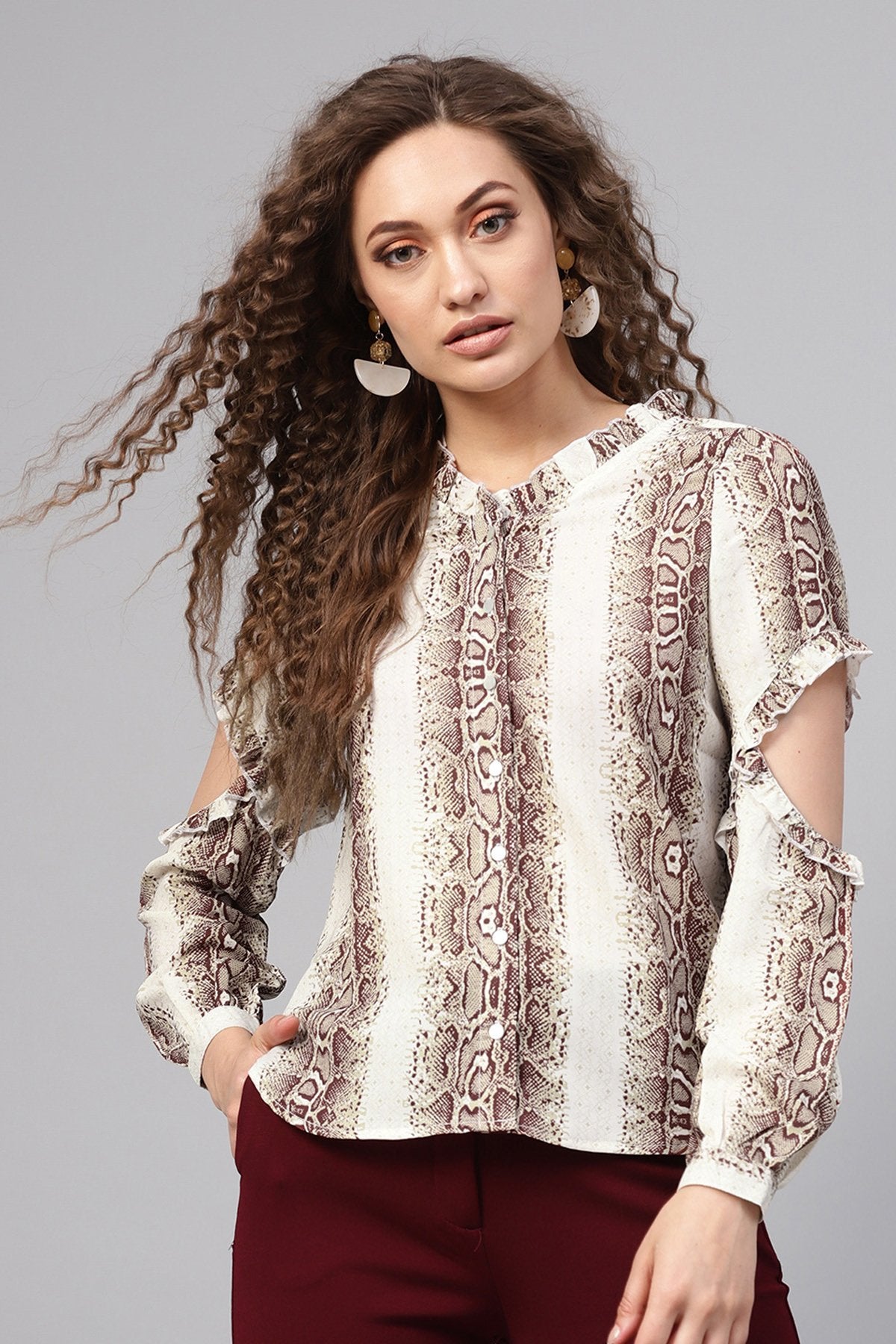 Women's Brown Snake Elbow Cut Shirt - SASSAFRAS