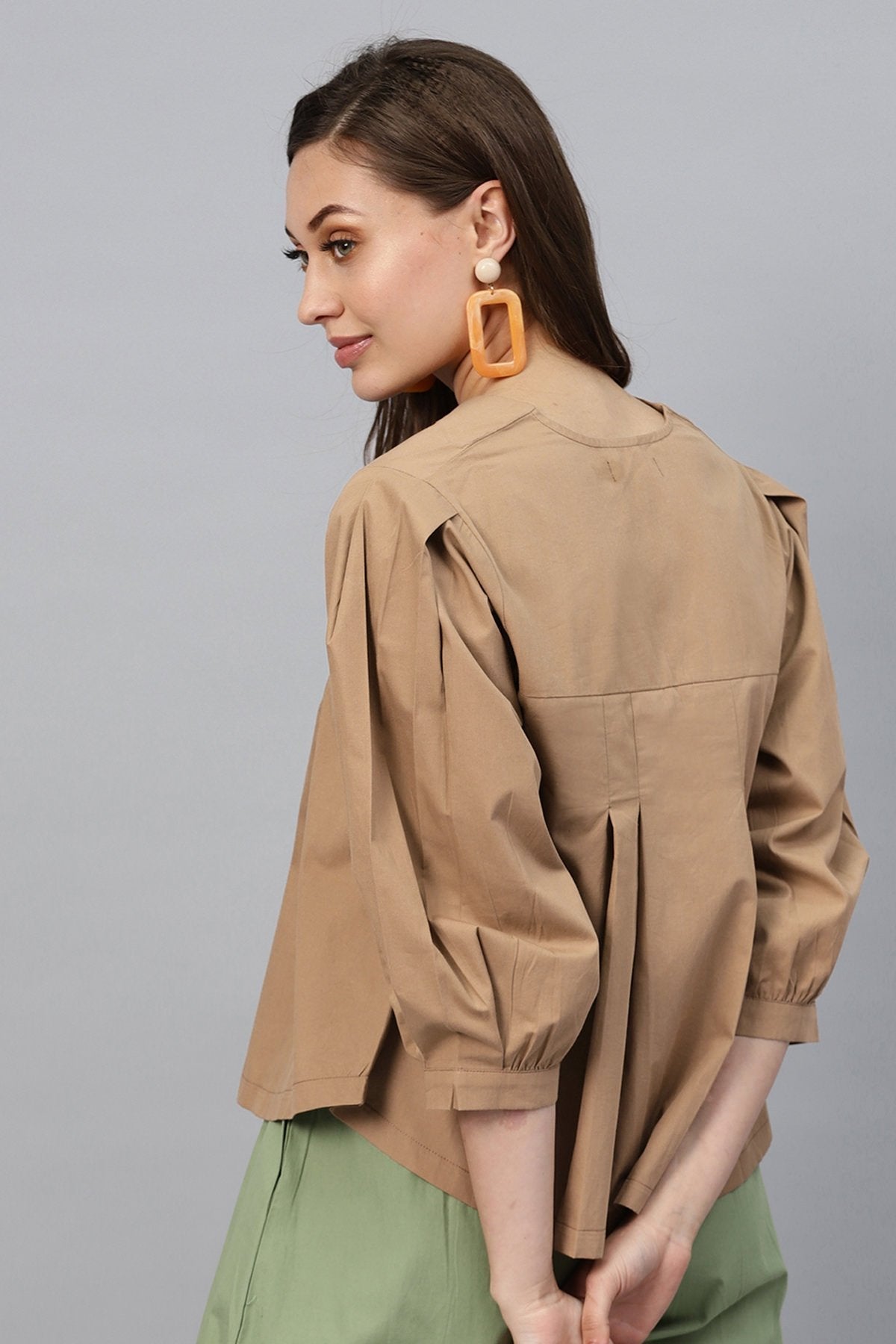 Women's Brown V Neck Front Open Blouse