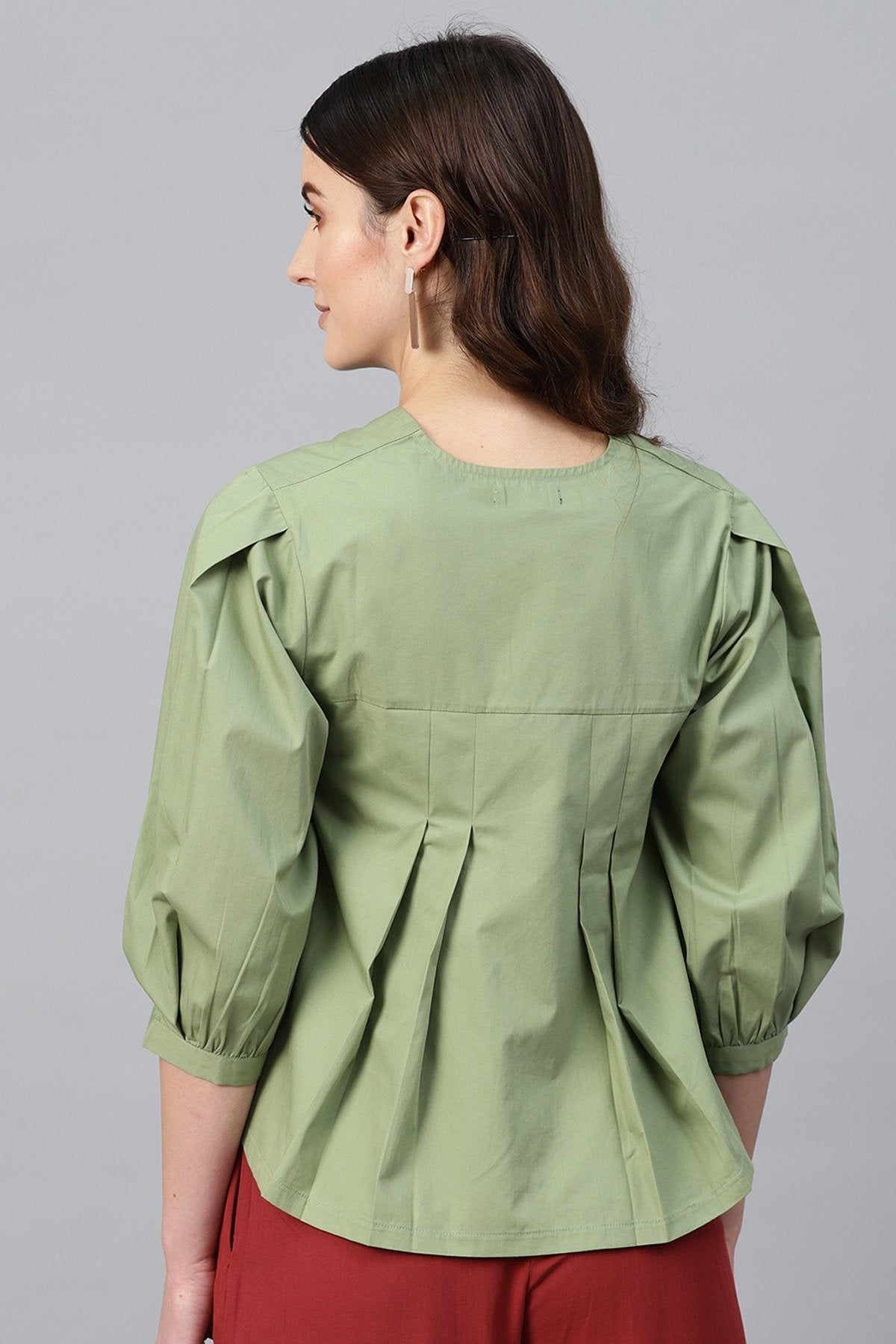 Women's Olive V Neck Front Open Blouse