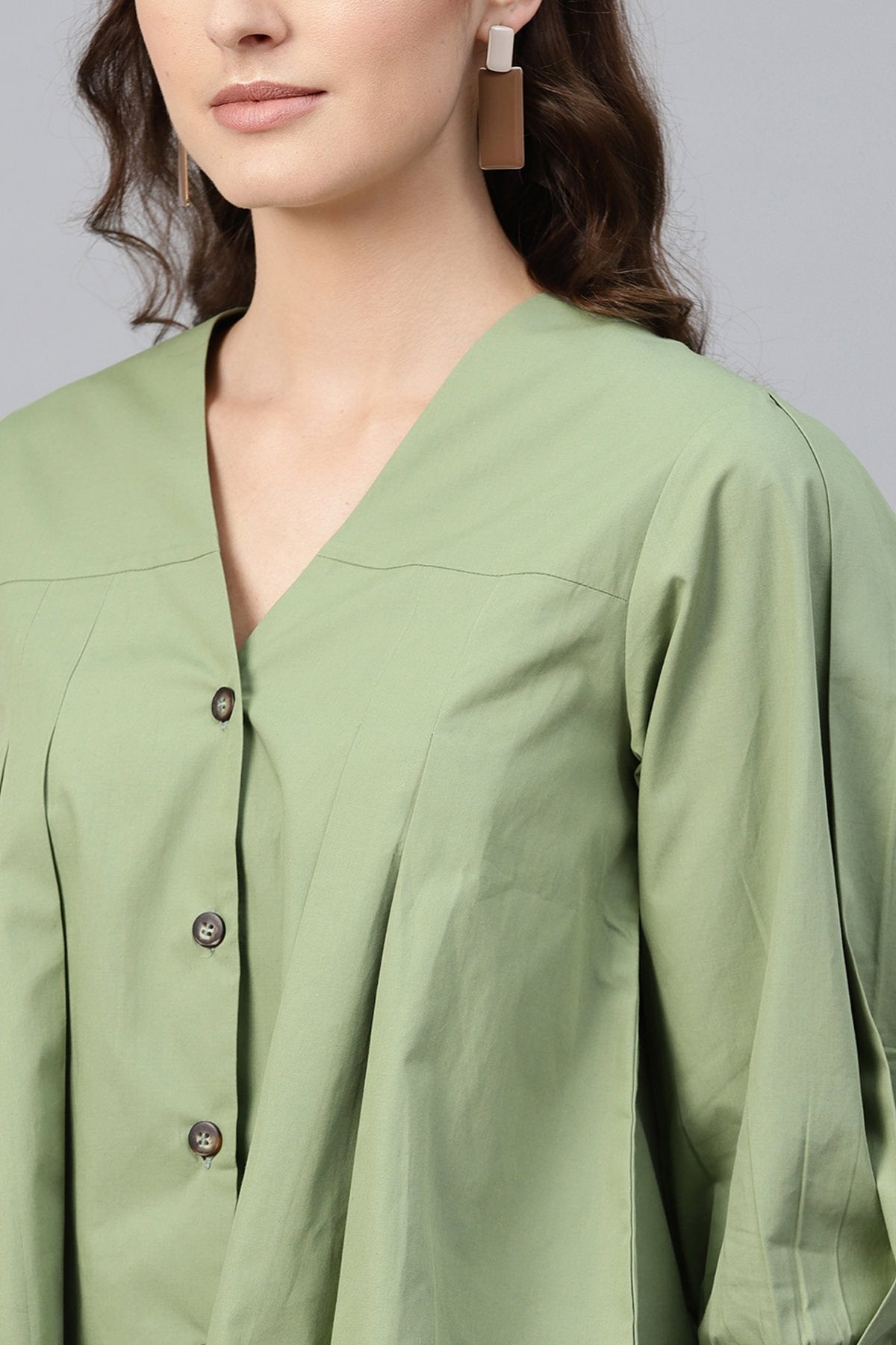 Women's Olive V Neck Front Open Blouse