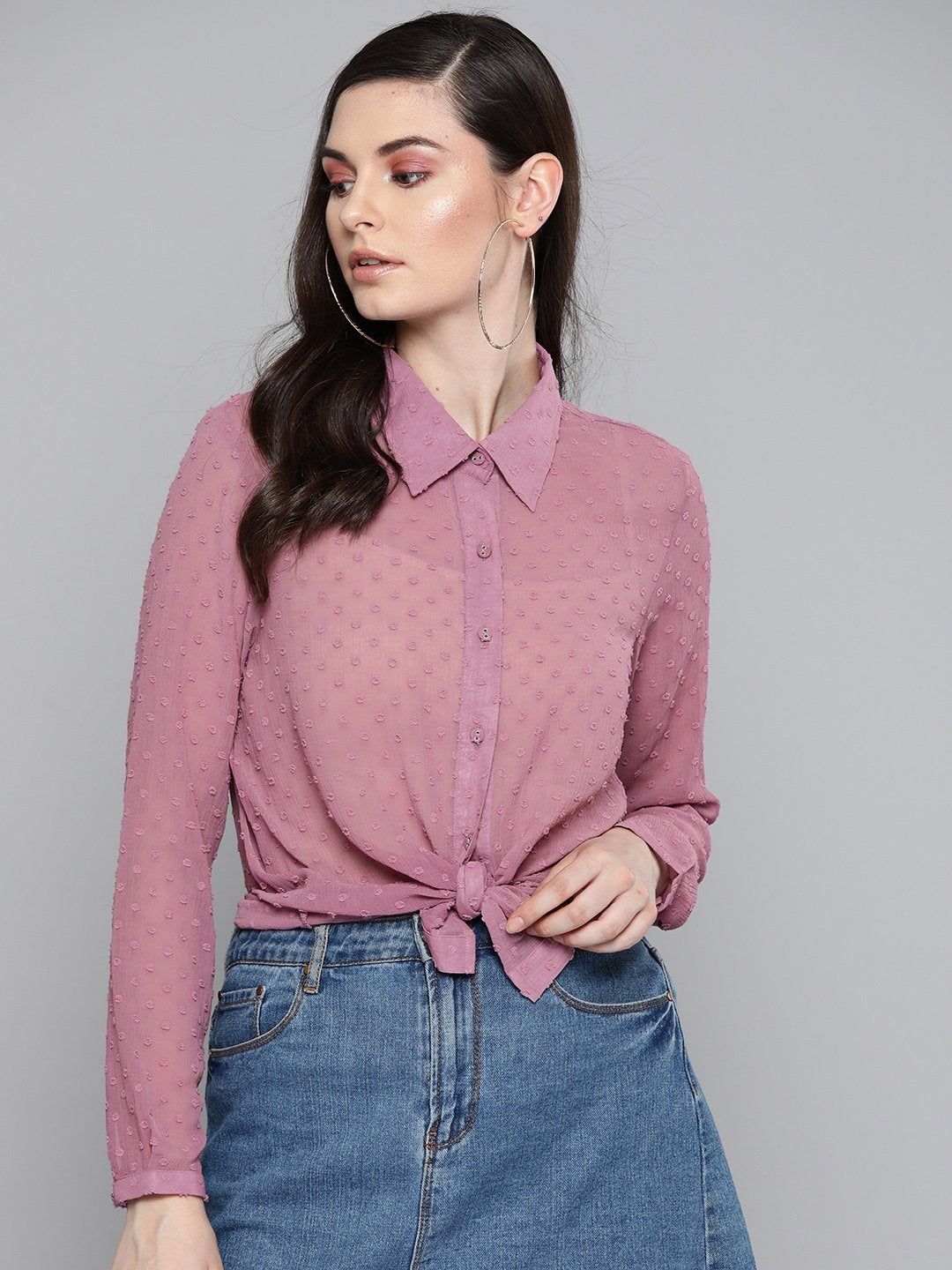 Women's Purple Dobby Sheer Boxy Shirt