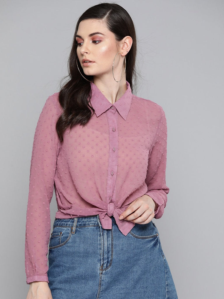 Women's Purple Dobby Sheer Boxy Shirt