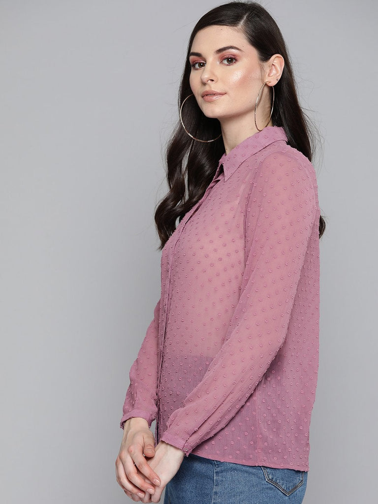 Women's Purple Dobby Sheer Boxy Shirt