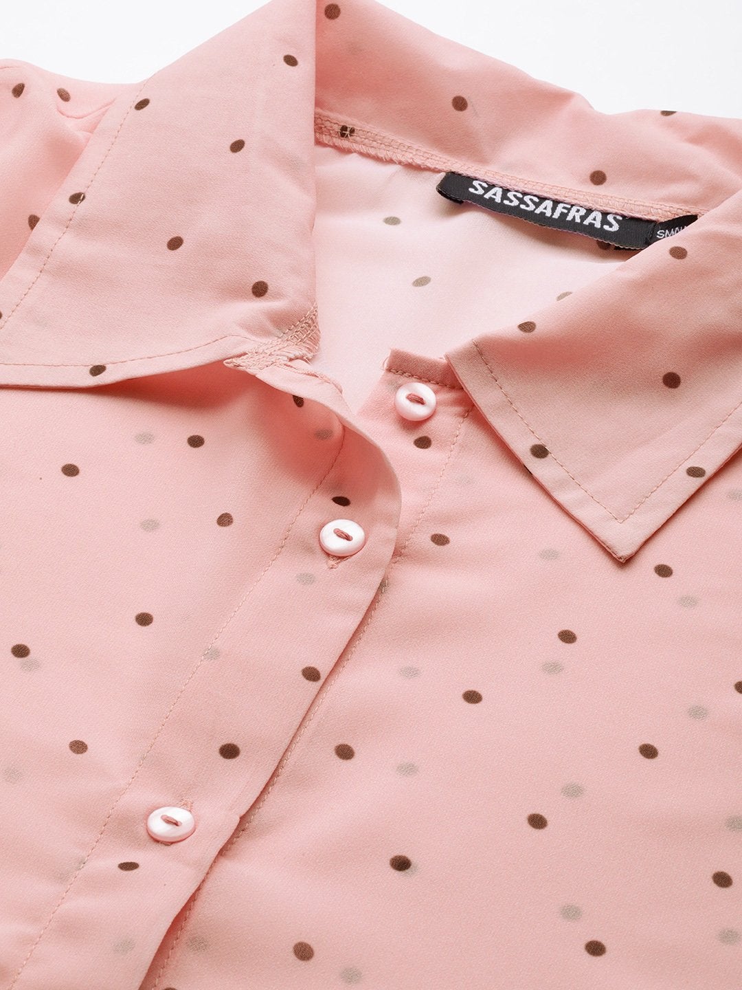 Women's Pink Polka Dot Boxy Sheer Shirt - SASSAFRAS