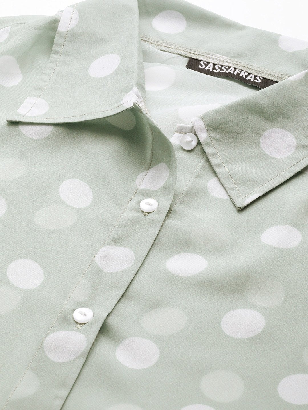 Women's Olive Polka Dot Boxy Sheer Shirt - SASSAFRAS