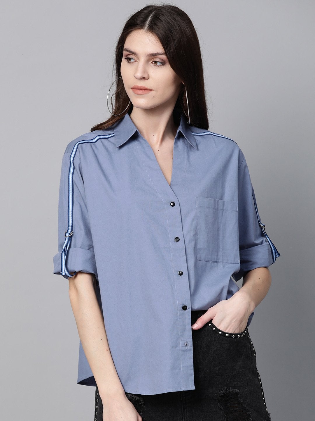 Women's Blue Shoulder Tape Shirt - SASSAFRAS