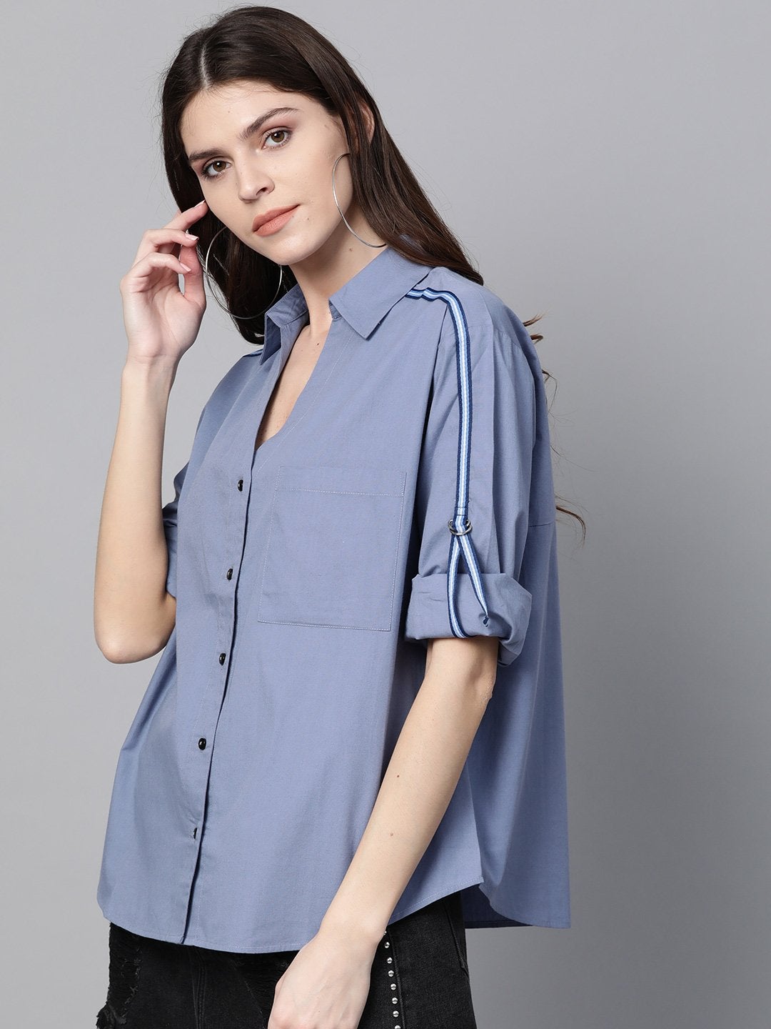 Women's Blue Shoulder Tape Shirt - SASSAFRAS