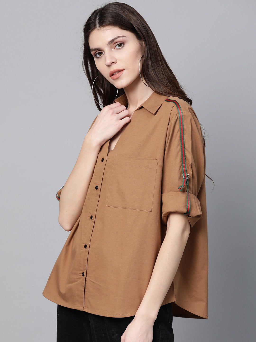 Women's Brown Shoulder Tape Shirt - SASSAFRAS