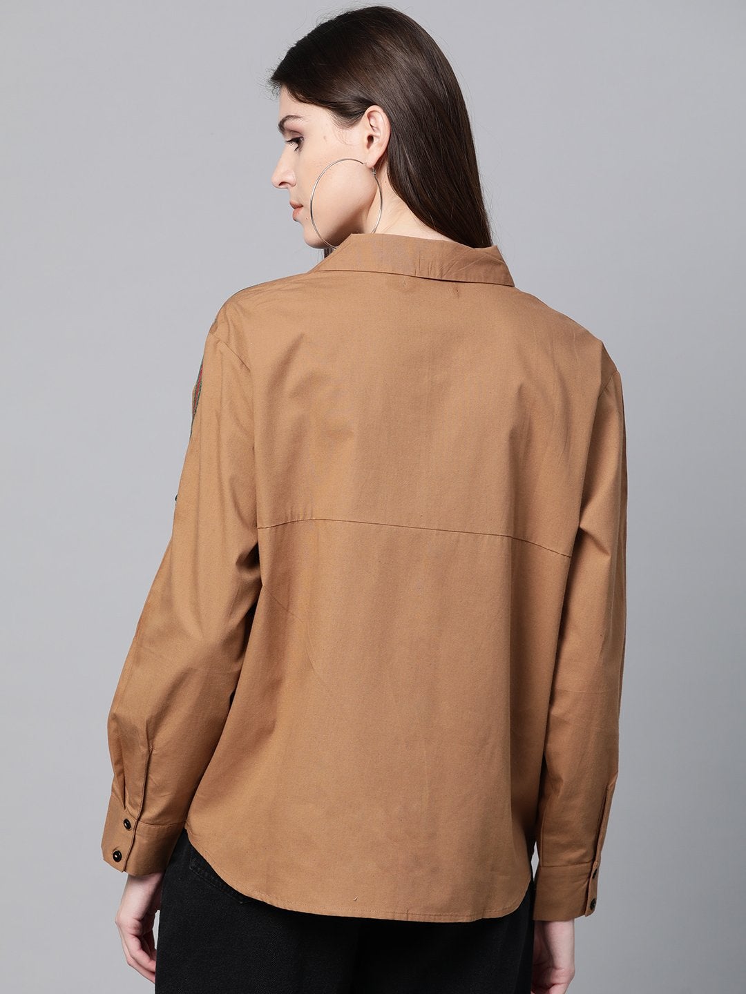 Women's Brown Shoulder Tape Shirt - SASSAFRAS