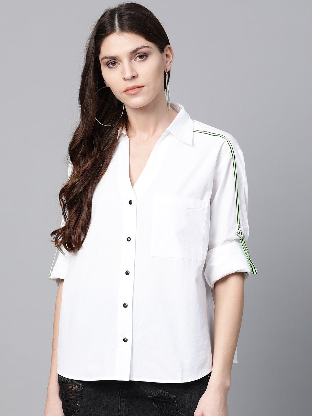 Women's White Shoulder Tape Shirt - SASSAFRAS