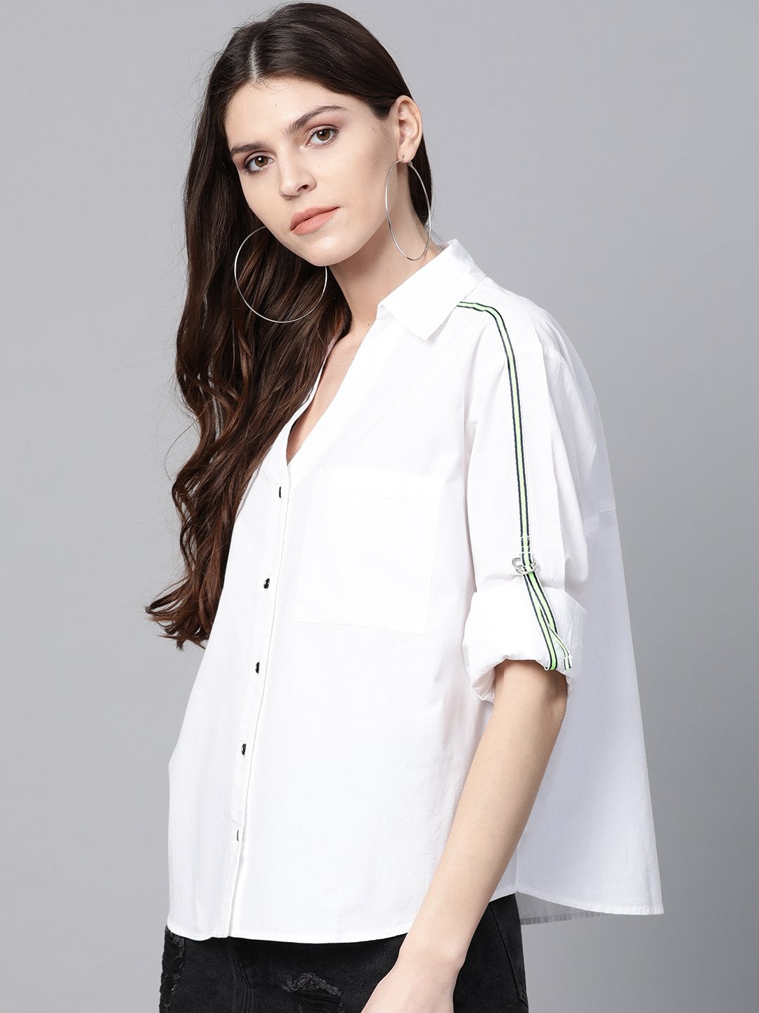 Women's White Shoulder Tape Shirt - SASSAFRAS