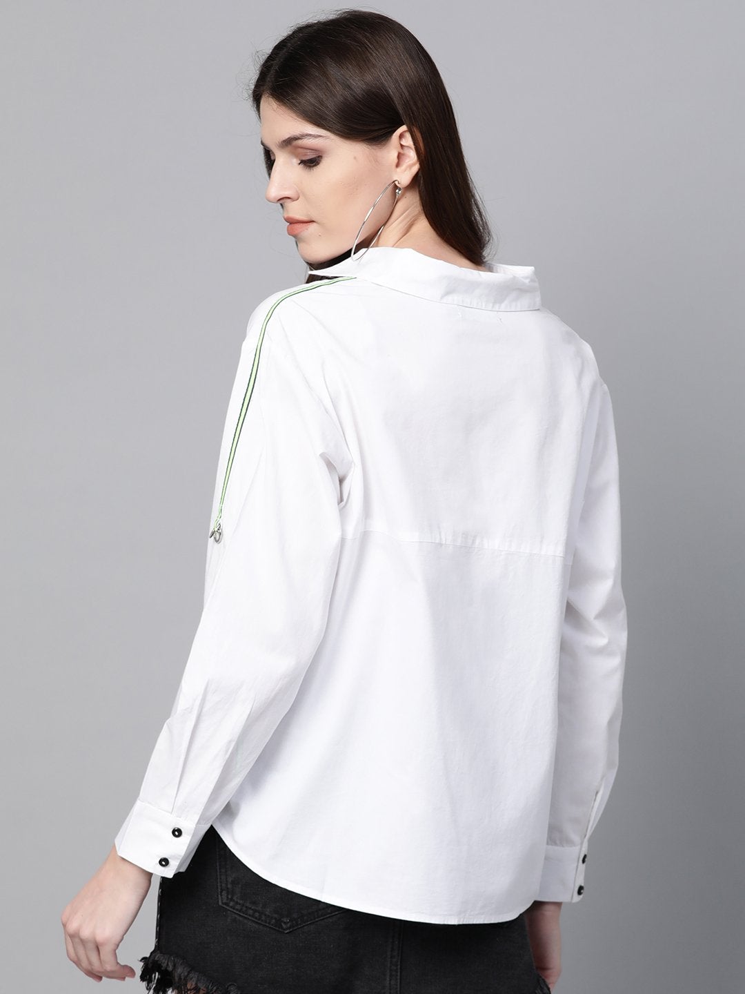 Women's White Shoulder Tape Shirt - SASSAFRAS