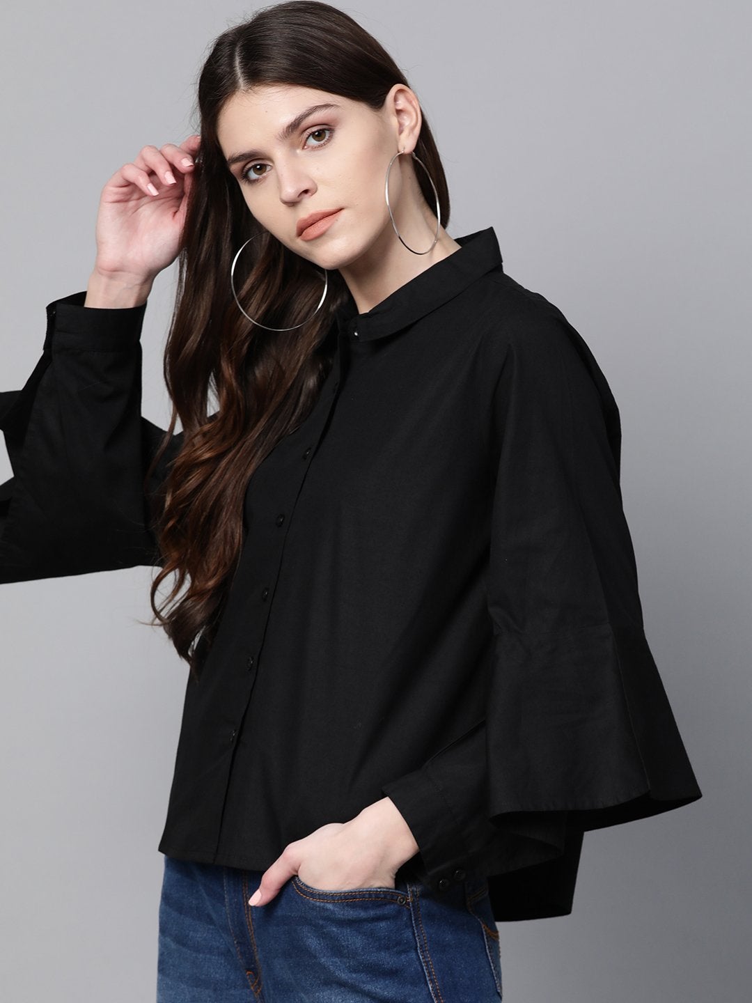 Women's Black Cut Out Sleeve Shirt - SASSAFRAS