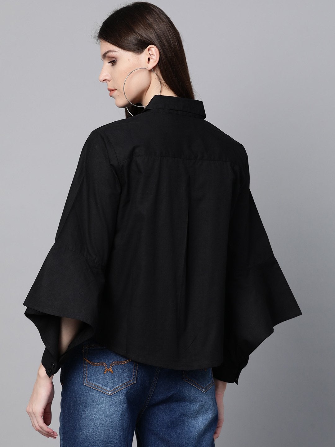 Women's Black Cut Out Sleeve Shirt - SASSAFRAS