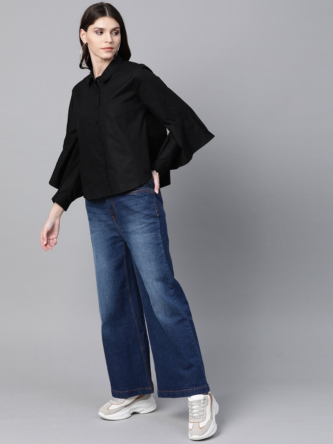 Women's Black Cut Out Sleeve Shirt - SASSAFRAS