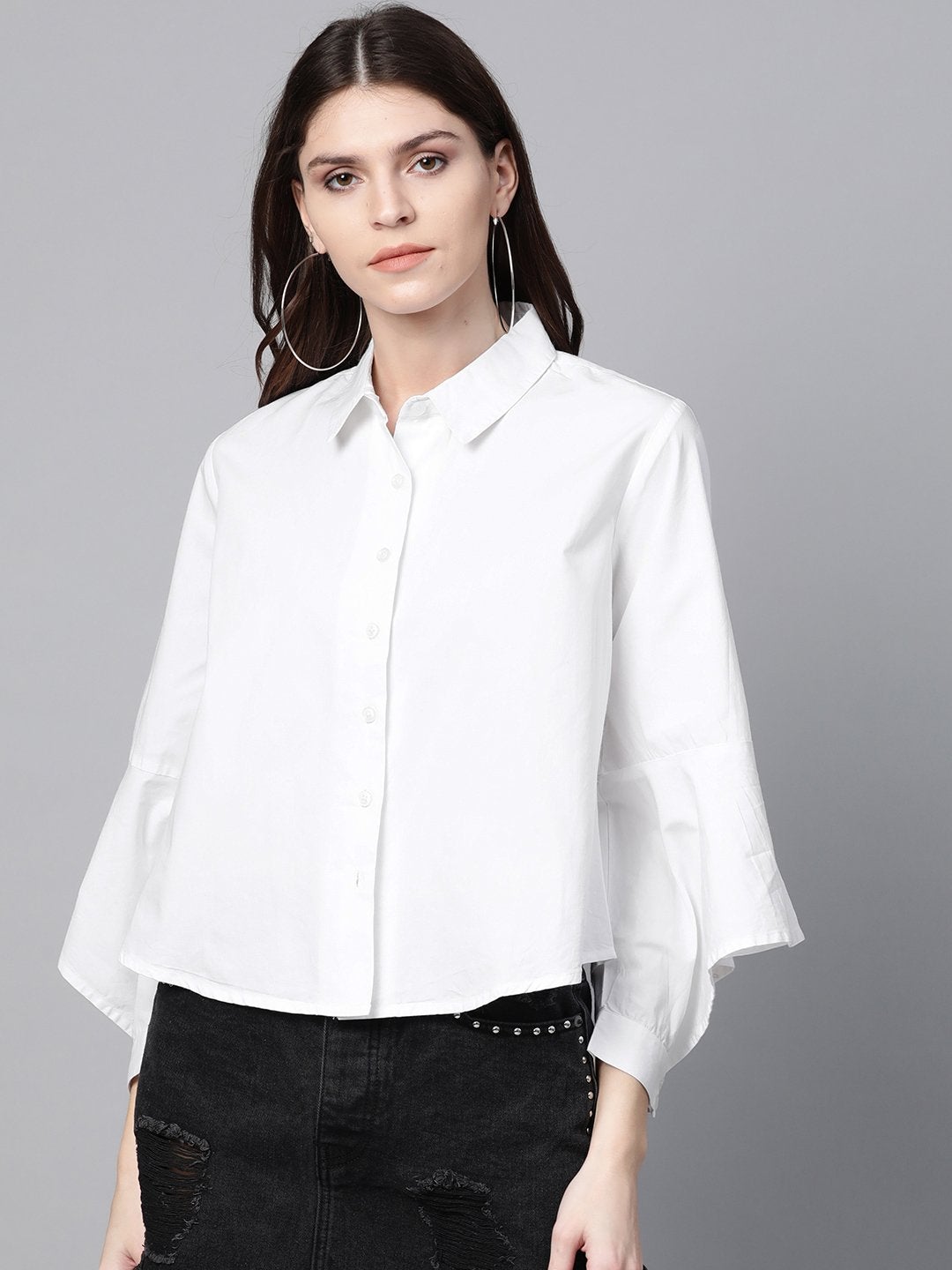 Women's White Cut Out Sleeve Shirt - SASSAFRAS