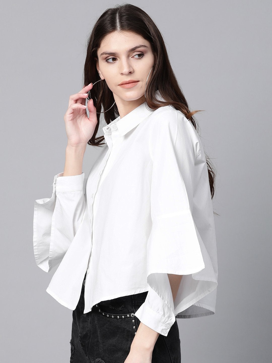 Women's White Cut Out Sleeve Shirt - SASSAFRAS