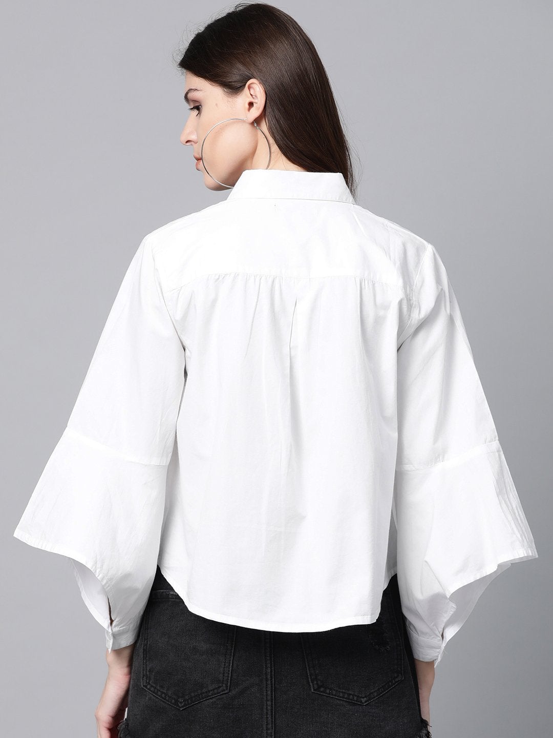 Women's White Cut Out Sleeve Shirt - SASSAFRAS