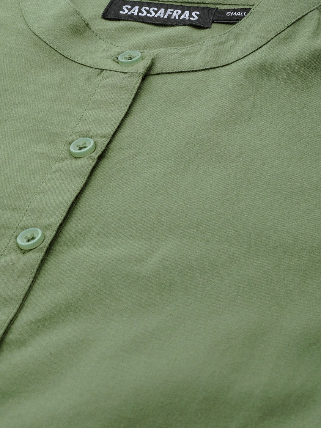 Women's Olive Frill On Sleeve Shirt - SASSAFRAS