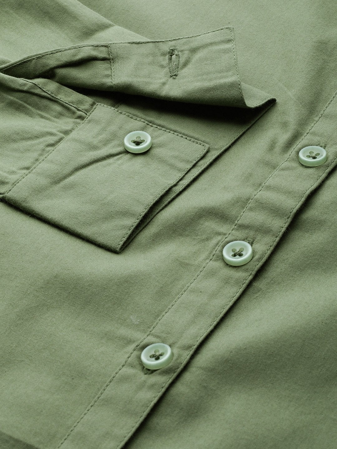 Women's Olive Frill On Sleeve Shirt - SASSAFRAS