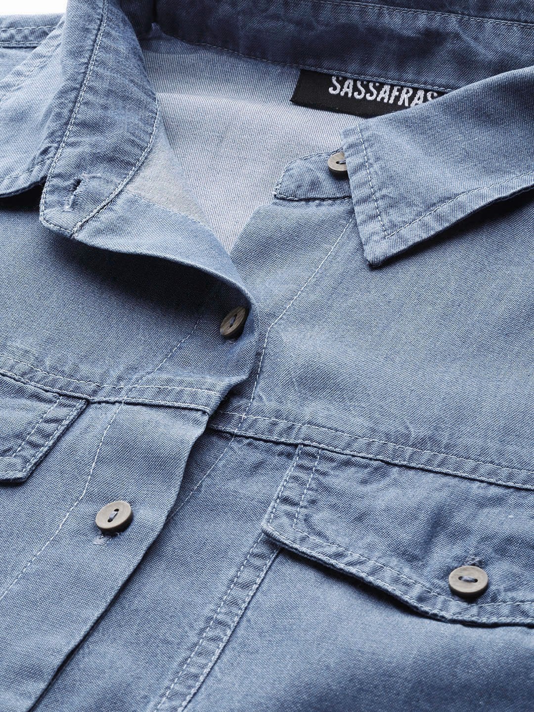 Women's Blue High Low Denim Shirt - SASSAFRAS