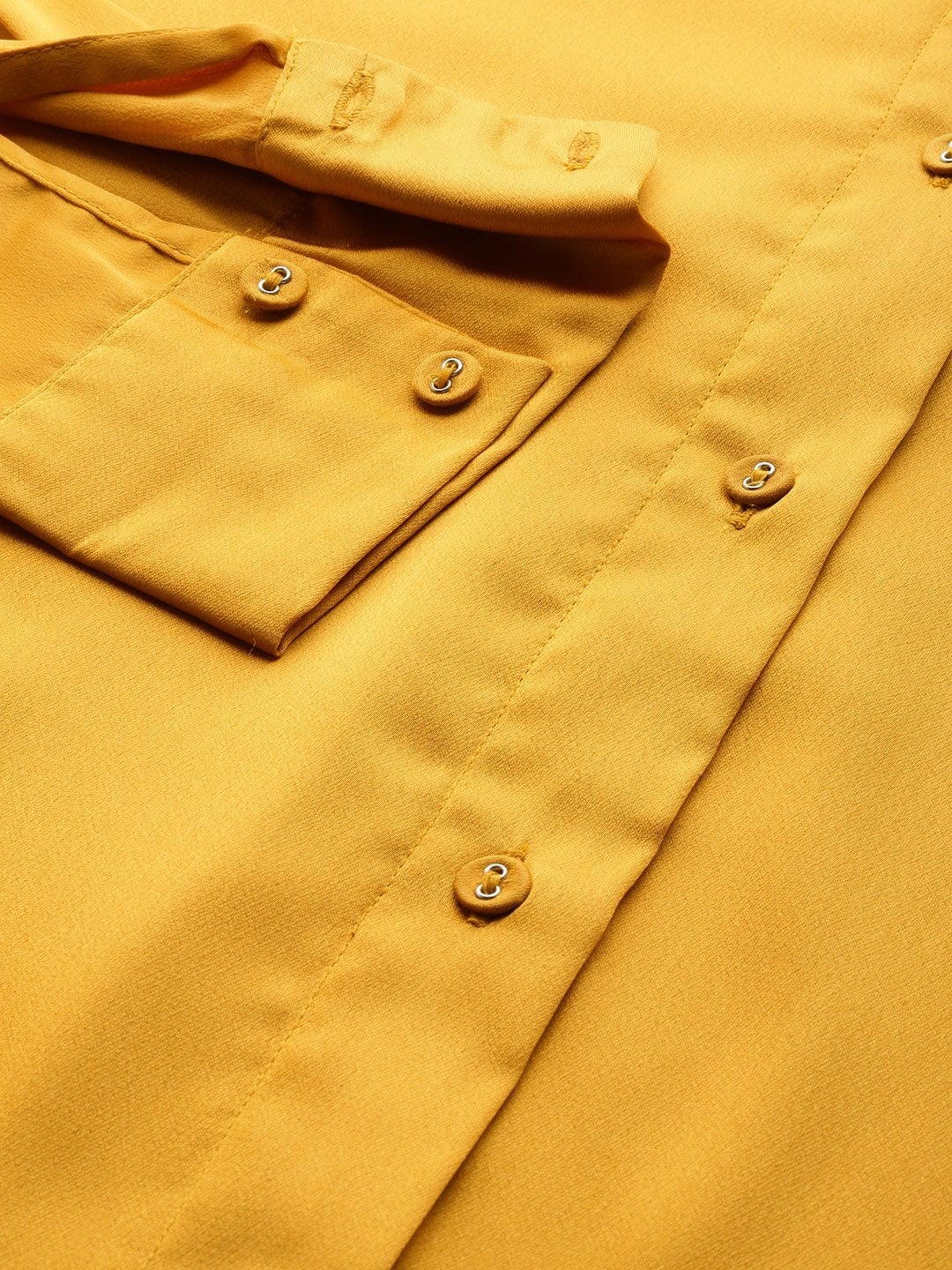 Women's Mustard High Low Satin Shirt - SASSAFRAS