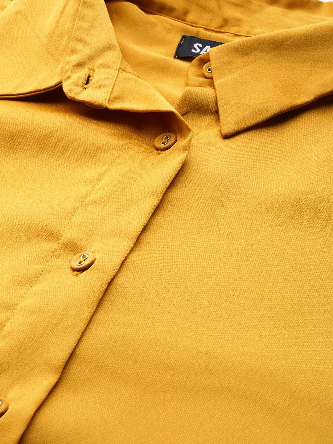 Women's Mustard High Low Satin Shirt - SASSAFRAS