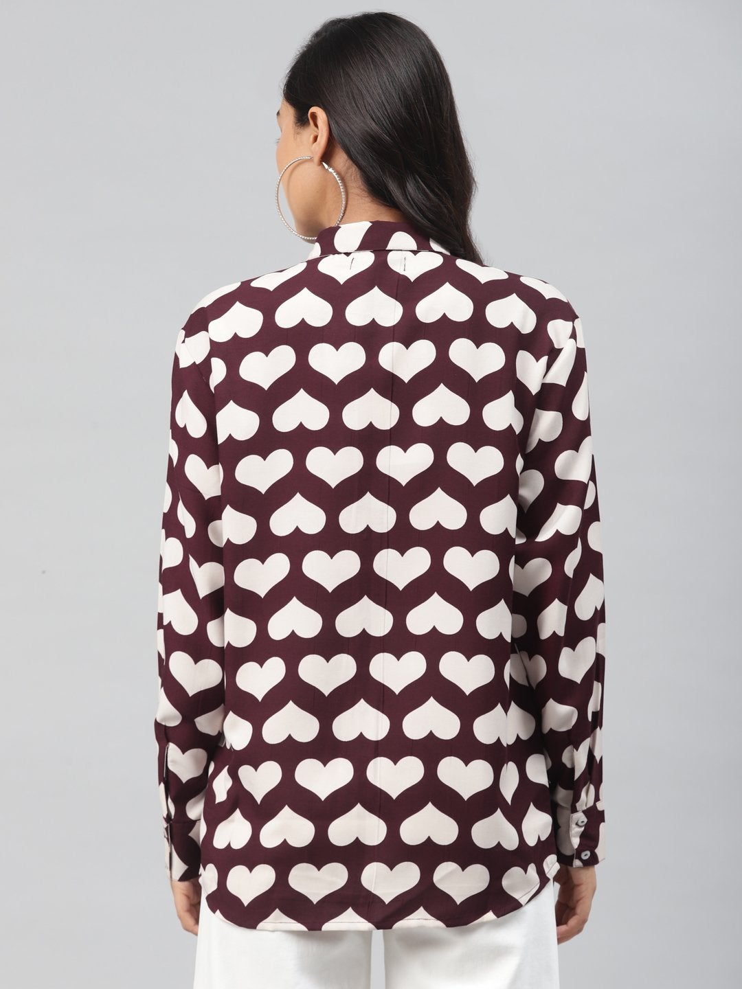 Women's Maroon Heart Print Shirt - SASSAFRAS